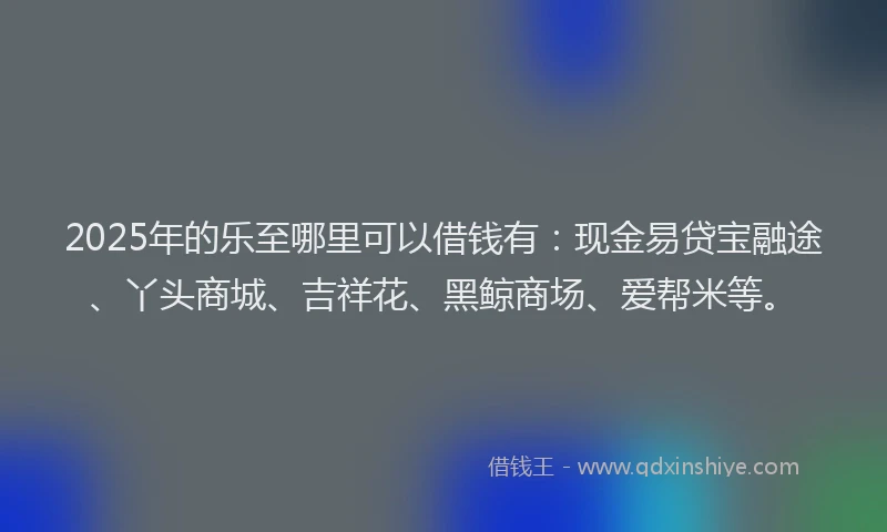 2025年的乐至哪里可以借钱有：现金易贷宝融途、丫头商城、吉祥花、黑鲸商场、爱帮米等。