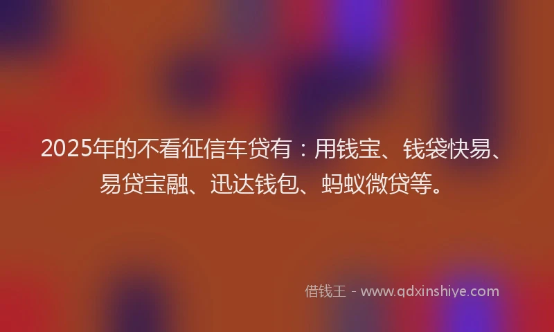 2025年的不看征信车贷有：用钱宝、钱袋快易、易贷宝融、迅达钱包、蚂蚁微贷等。