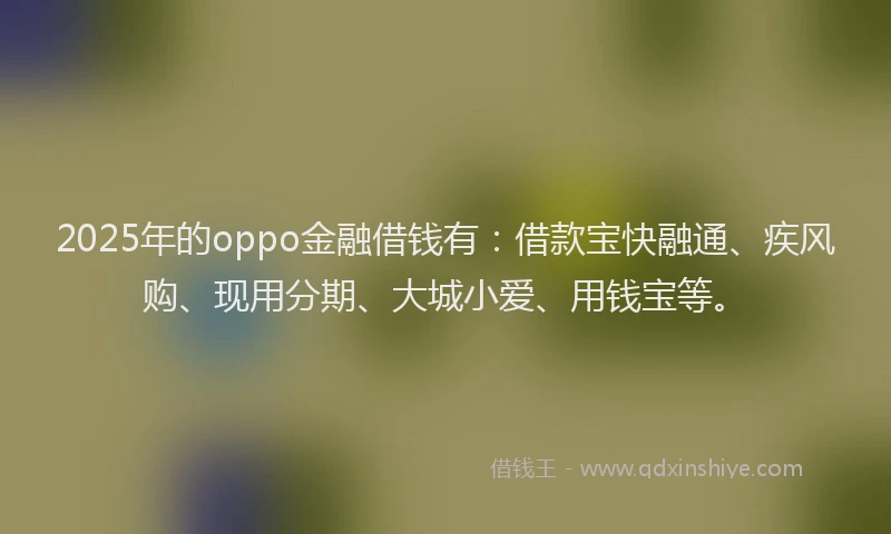 2025年的oppo金融借钱有：借款宝快融通、疾风购、现用分期、大城小爱、用钱宝等。