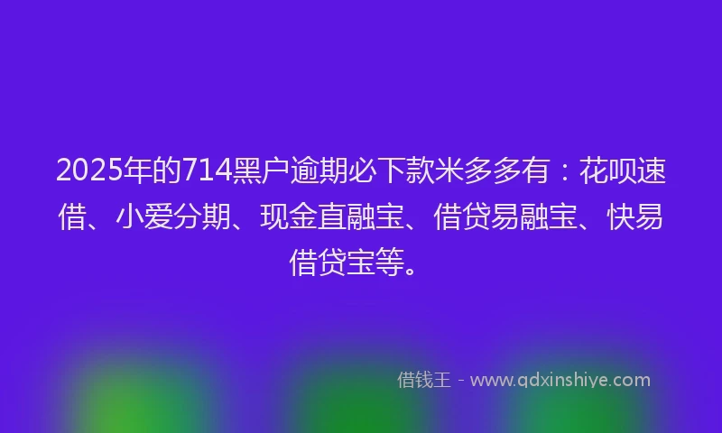 2025年的714黑户逾期必下款米多多有：花呗速借、小爱分期、现金直融宝、借贷易融宝、快易借贷宝等。