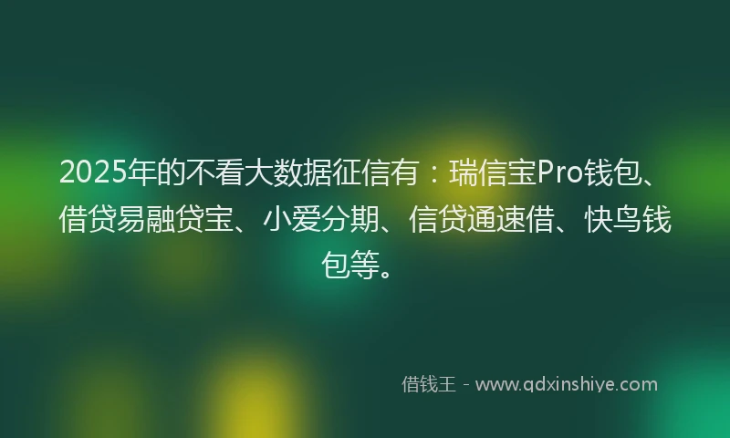 2025年的不看大数据征信有：瑞信宝Pro钱包、借贷易融贷宝、小爱分期、信贷通速借、快鸟钱包等。