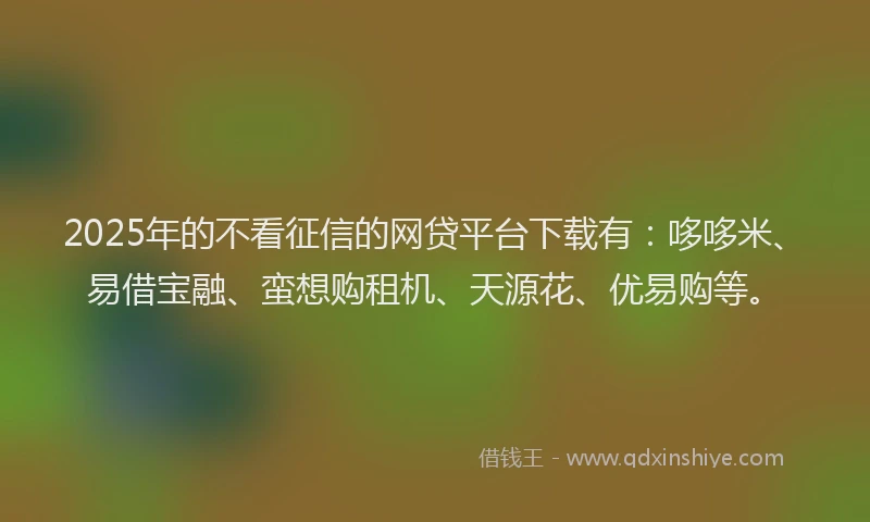 2025年的不看征信的网贷平台下载有：哆哆米、易借宝融、蛮想购租机、天源花、优易购等。