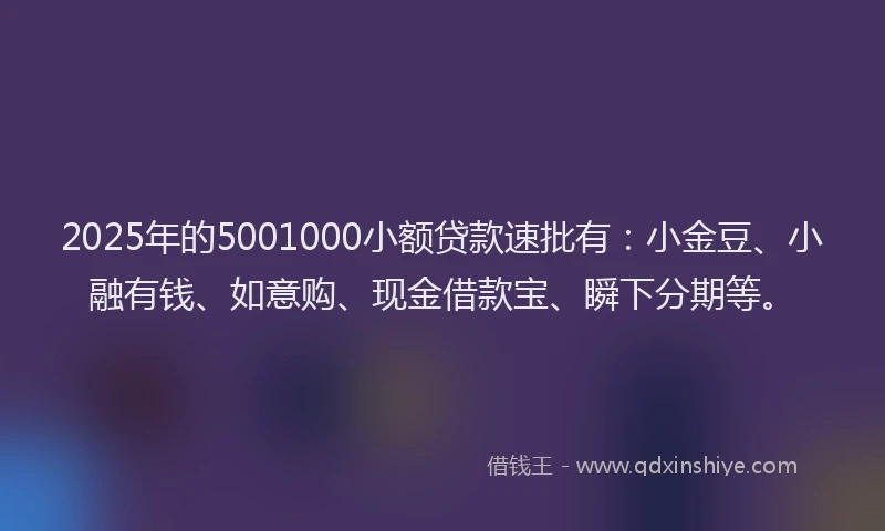 2025年的5001000小额贷款速批有：小金豆、小融有钱、如意购、现金借款宝、瞬下分期等。
