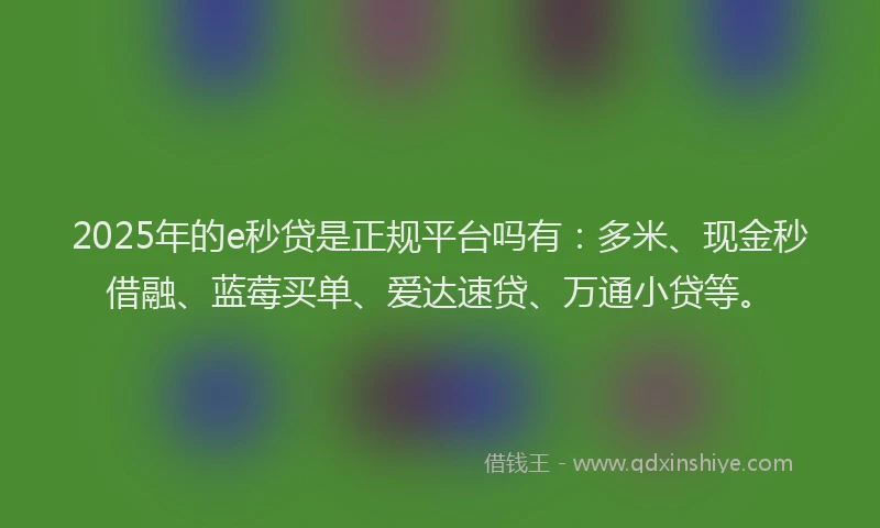 2025年的e秒贷是正规平台吗有：多米、现金秒借融、蓝莓买单、爱达速贷、万通小贷等。