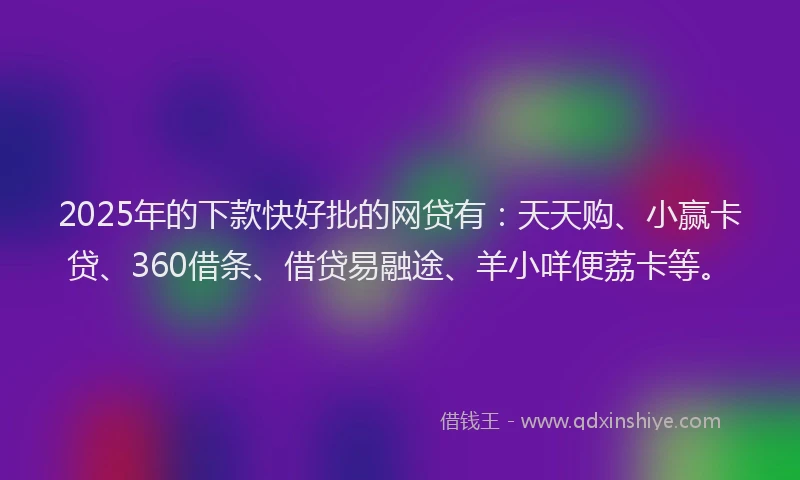 2025年的下款快好批的网贷有：天天购、小赢卡贷、360借条、借贷易融途、羊小咩便荔卡等。