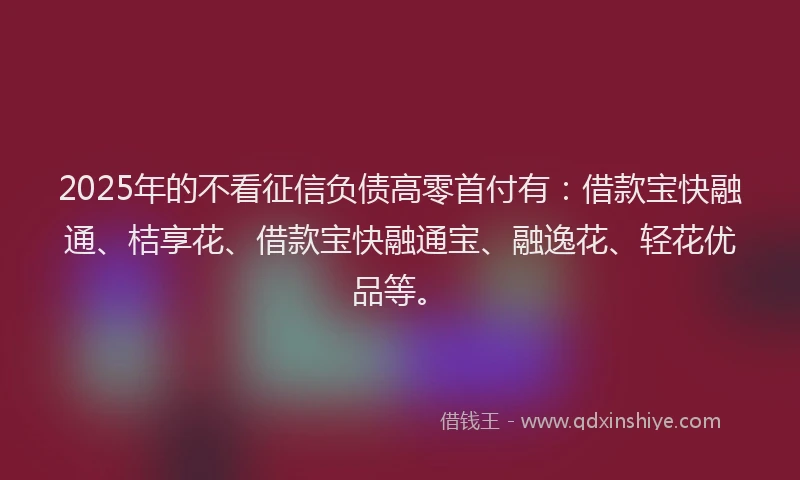 2025年的不看征信负债高零首付有：借款宝快融通、桔享花、借款宝快融通宝、融逸花、轻花优品等。