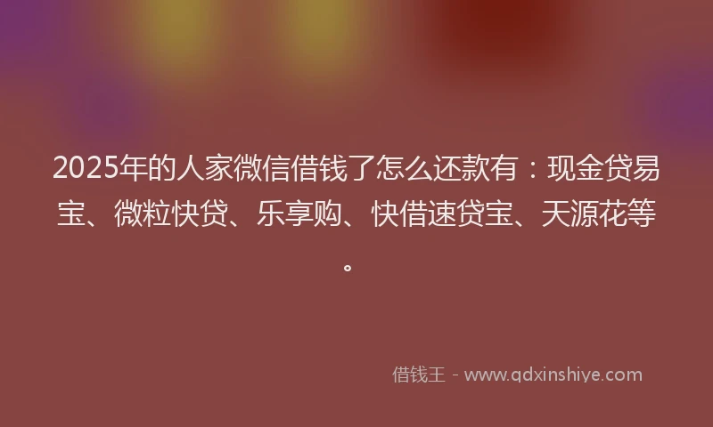 2025年的人家微信借钱了怎么还款有：现金贷易宝、微粒快贷、乐享购、快借速贷宝、天源花等。