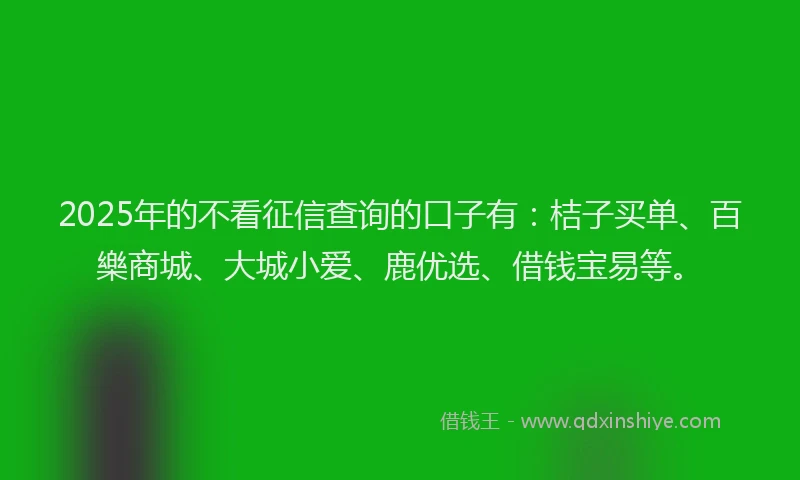 2025年的不看征信查询的口子有：桔子买单、百樂商城、大城小爱、鹿优选、借钱宝易等。