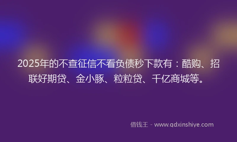 2025年的不查征信不看负债秒下款有：酷购、招联好期贷、金小豚、粒粒贷、千亿商城等。