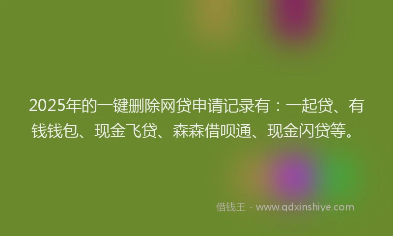 2025年的一键删除网贷申请记录有：一起贷、有钱钱包、现金飞贷、森森借呗通、现金闪贷等。