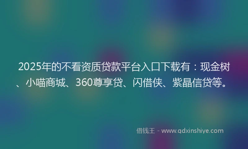 2025年的不看资质贷款平台入口下载有：现金树、小喵商城、360尊享贷、闪借侠、紫晶信贷等。