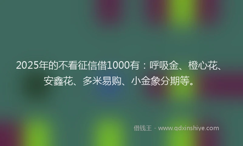 2025年的不看征信借1000有：呼吸金、橙心花、安鑫花、多米易购、小金象分期等。