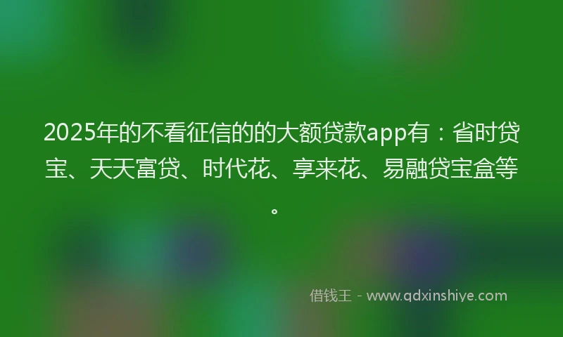 2025年的不看征信的的大额贷款app有：省时贷宝、天天富贷、时代花、享来花、易融贷宝盒等。