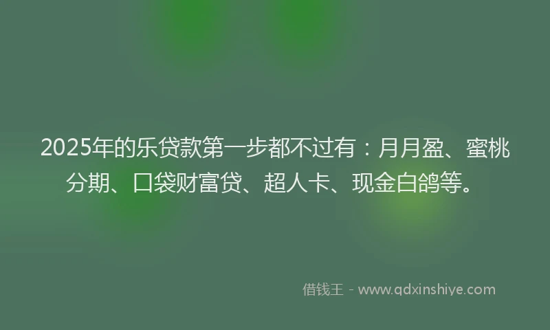 2025年的乐贷款第一步都不过有：月月盈、蜜桃分期、口袋财富贷、超人卡、现金白鸽等。