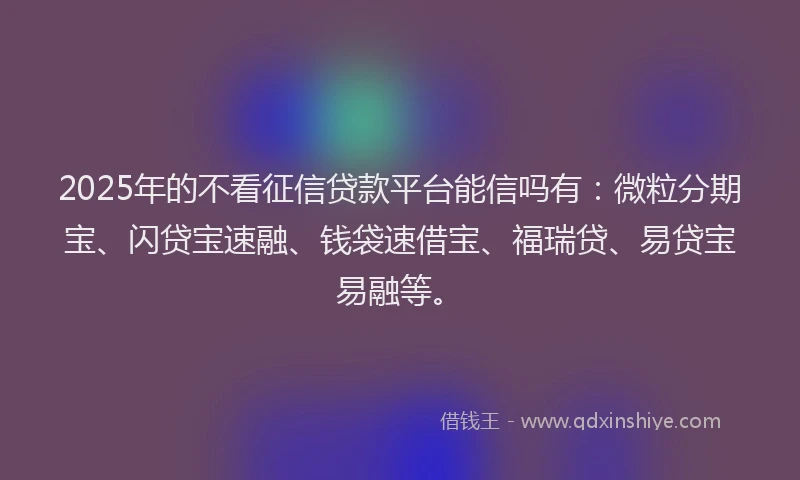 2025年的不看征信贷款平台能信吗有：微粒分期宝、闪贷宝速融、钱袋速借宝、福瑞贷、易贷宝易融等。