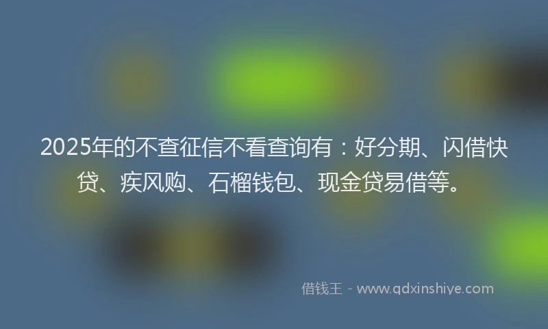 2025年的不查征信不看查询有：好分期、闪借快贷、疾风购、石榴钱包、现金贷易借等。
