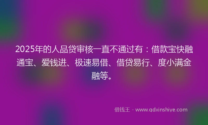2025年的人品贷审核一直不通过有:借款宝快融通宝、爱钱进、极速易借、借贷易行、度小满金融等。