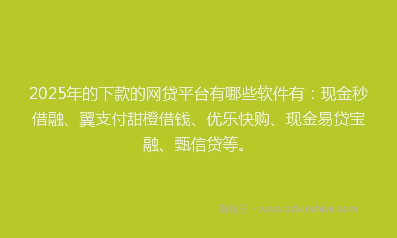 2025年的下款的网贷平台有哪些软件有：现金秒借融、翼支付甜橙借钱、优乐快购、现金易贷宝融、甄信贷等。