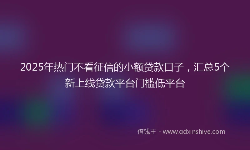 2025年热门不看征信的小额贷款口子，汇总5个新上线贷款平台门槛低平台