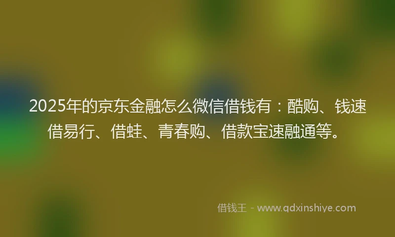2025年的京东金融怎么微信借钱有：酷购、钱速借易行、借蛙、青春购、借款宝速融通等。