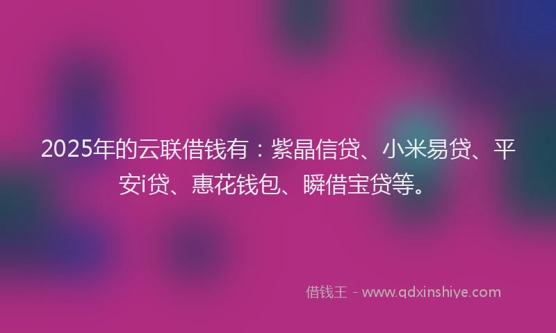 2025年的云联借钱有：紫晶信贷、小米易贷、平安i贷、惠花钱包、瞬借宝贷等。