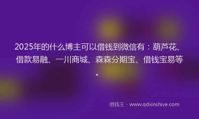2025年的什么博主可以借钱到微信有：葫芦花、借款易融、一川商城、森森分期宝、借钱宝易等。