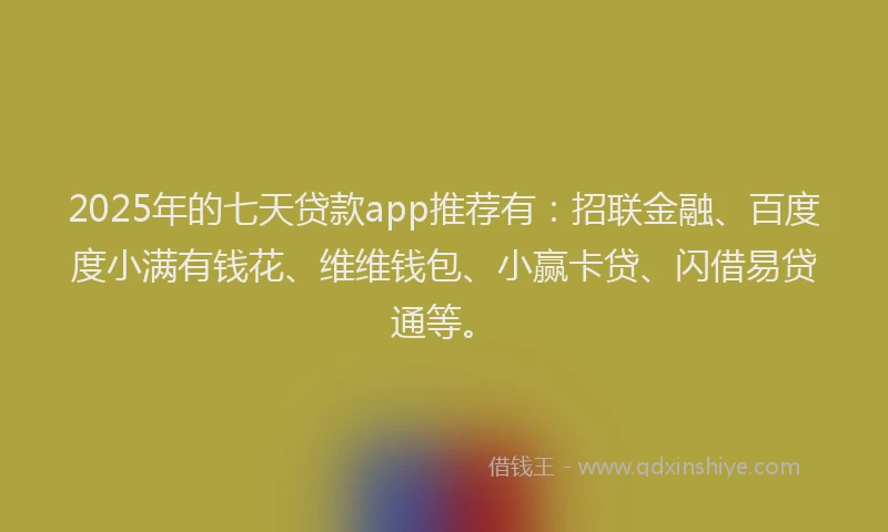 2025年的七天贷款app推荐有：招联金融、百度度小满有钱花、维维钱包、小赢卡贷、闪借易贷通等。