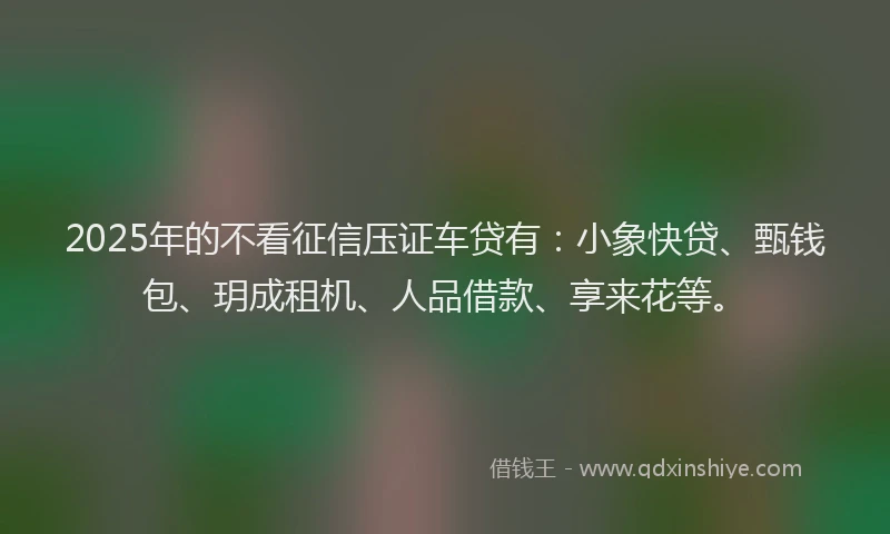 2025年的不看征信压证车贷有：小象快贷、甄钱包、玥成租机、人品借款、享来花等。