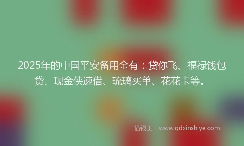 2025年的中国平安备用金有：贷你飞、福禄钱包贷、现金侠速借、琉璃买单、花花卡等。