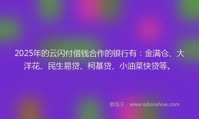 2025年的云闪付借钱合作的银行有：金满仓、大洋花、民生易贷、柯基贷、小油菜快贷等。