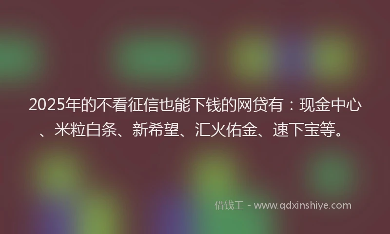 2025年的不看征信也能下钱的网贷有：现金中心、米粒白条、新希望、汇火佑金、速下宝等。
