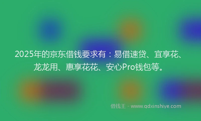 2025年的京东借钱要求有：易借速贷、宜享花、龙龙用、惠享花花、安心Pro钱包等。