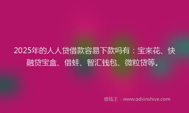 2025年的人人贷借款容易下款吗有：宝来花、快融贷宝盒、借蛙、智汇钱包、微粒贷等。