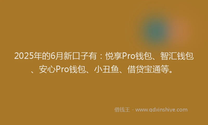 2025年的6月新口子有：悦享Pro钱包、智汇钱包、安心Pro钱包、小丑鱼、借贷宝通等。