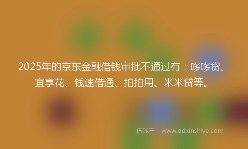 2025年的京东金融借钱审批不通过有：哆哆贷、宜享花、钱速借通、拍拍用、米米贷等。