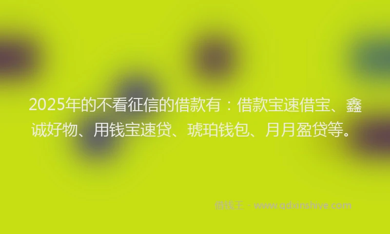 2025年的不看征信的借款有：借款宝速借宝、鑫诚好物、用钱宝速贷、琥珀钱包、月月盈贷等。