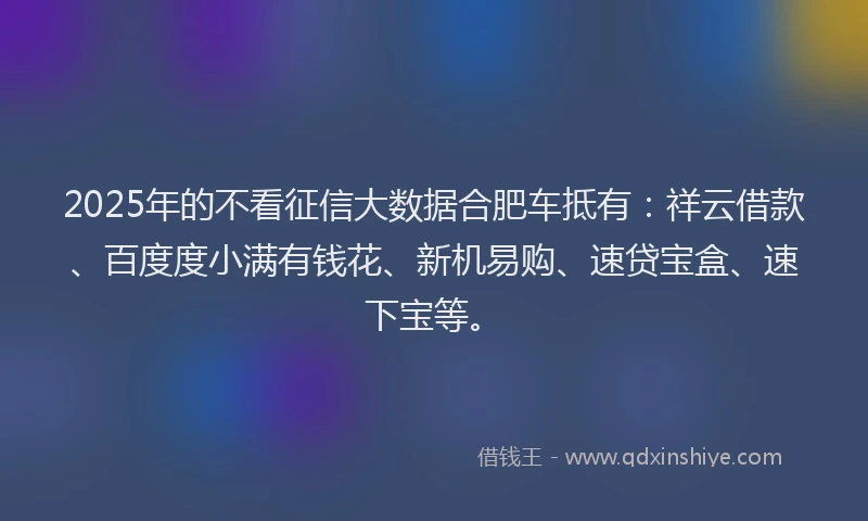 2025年的不看征信大数据合肥车抵有：祥云借款、百度度小满有钱花、新机易购、速贷宝盒、速下宝等。