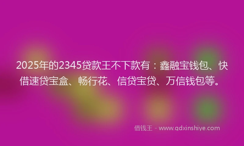 2025年的2345贷款王不下款有：鑫融宝钱包、快借速贷宝盒、畅行花、信贷宝贷、万信钱包等。