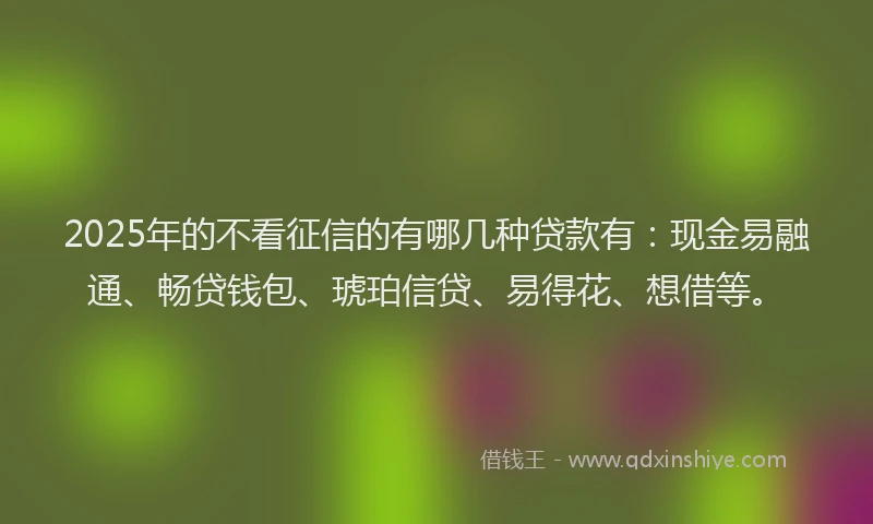 2025年的不看征信的有哪几种贷款有：现金易融通、畅贷钱包、琥珀信贷、易得花、想借等。