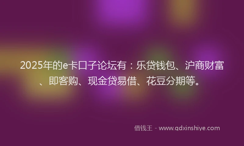 2025年的e卡口子论坛有：乐贷钱包、沪商财富、即客购、现金贷易借、花豆分期等。