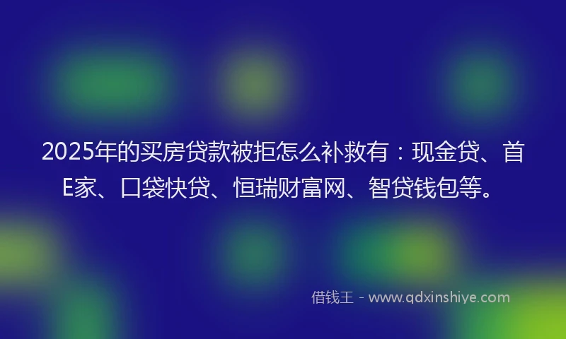 2025年的买房贷款被拒怎么补救有：现金贷、首E家、口袋快贷、恒瑞财富网、智贷钱包等。
