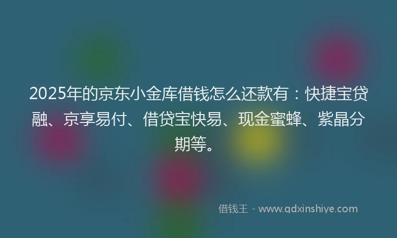 2025年的京东小金库借钱怎么还款有：快捷宝贷融、京享易付、借贷宝快易、现金蜜蜂、紫晶分期等。