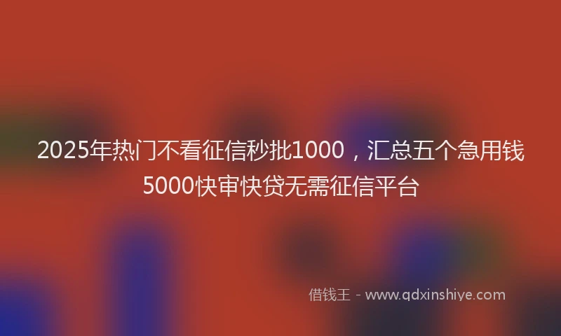 2025年热门不看征信秒批1000，汇总五个急用钱5000快审快贷无需征信平台