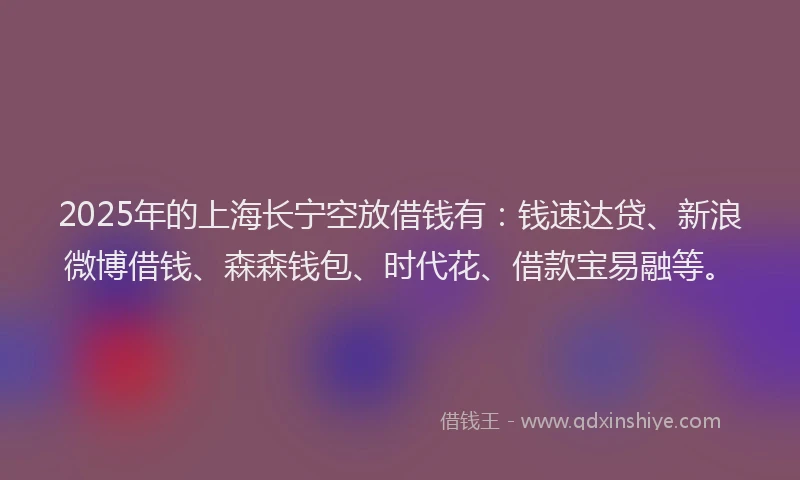2025年的上海长宁空放借钱有：钱速达贷、新浪微博借钱、森森钱包、时代花、借款宝易融等。