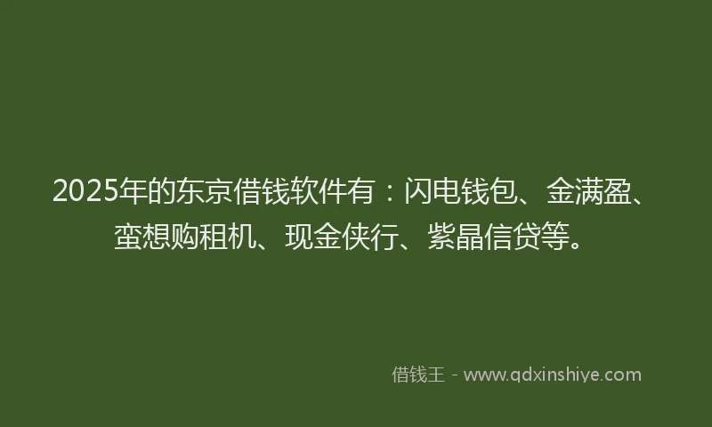 2025年的东京借钱软件有：闪电钱包、金满盈、蛮想购租机、现金侠行、紫晶信贷等。
