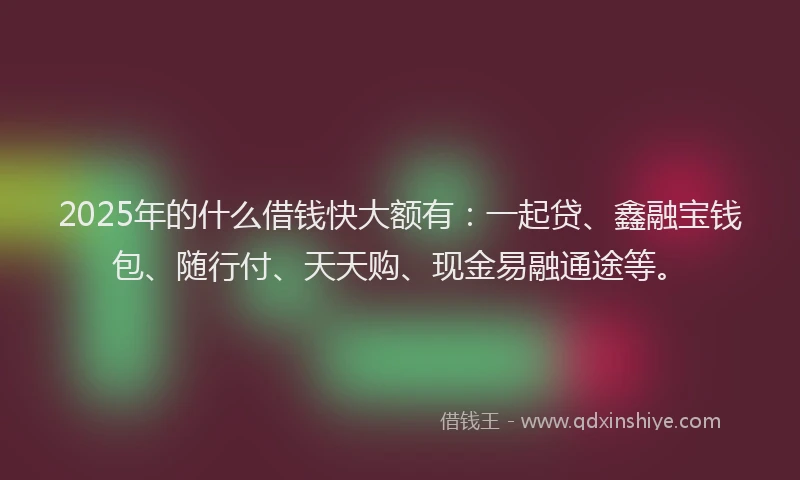 2025年的什么借钱快大额有：一起贷、鑫融宝钱包、随行付、天天购、现金易融通途等。