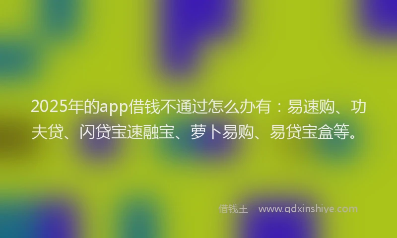 2025年的app借钱不通过怎么办有：易速购、功夫贷、闪贷宝速融宝、萝卜易购、易贷宝盒等。