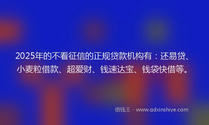 2025年的不看征信的正规贷款机构有：还易贷、小麦粒借款、超爱财、钱速达宝、钱袋快借等。