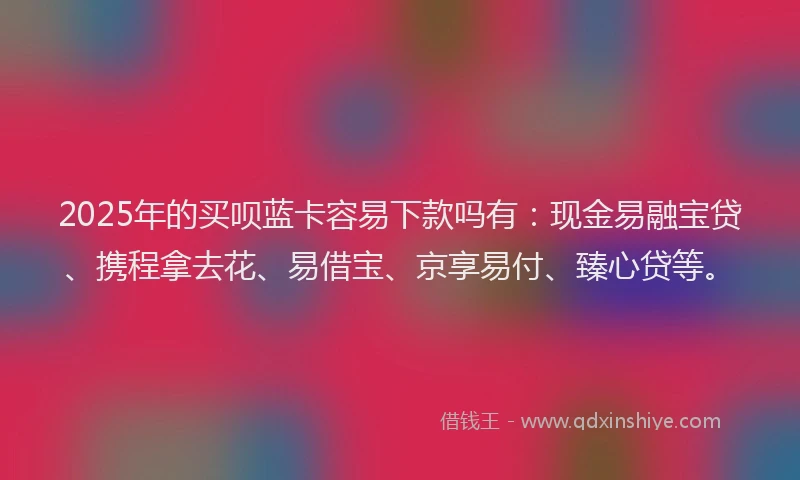 2025年的买呗蓝卡容易下款吗有：现金易融宝贷、携程拿去花、易借宝、京享易付、臻心贷等。