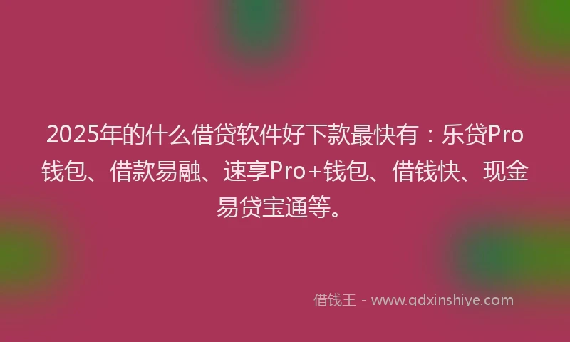 2025年的什么借贷软件好下款最快有：乐贷Pro钱包、借款易融、速享Pro+钱包、借钱快、现金易贷宝通等。